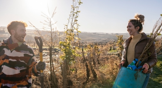 Man and woman in rural garden