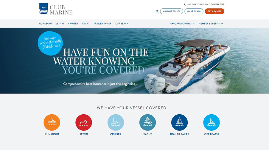 Club Marine new website snapshot