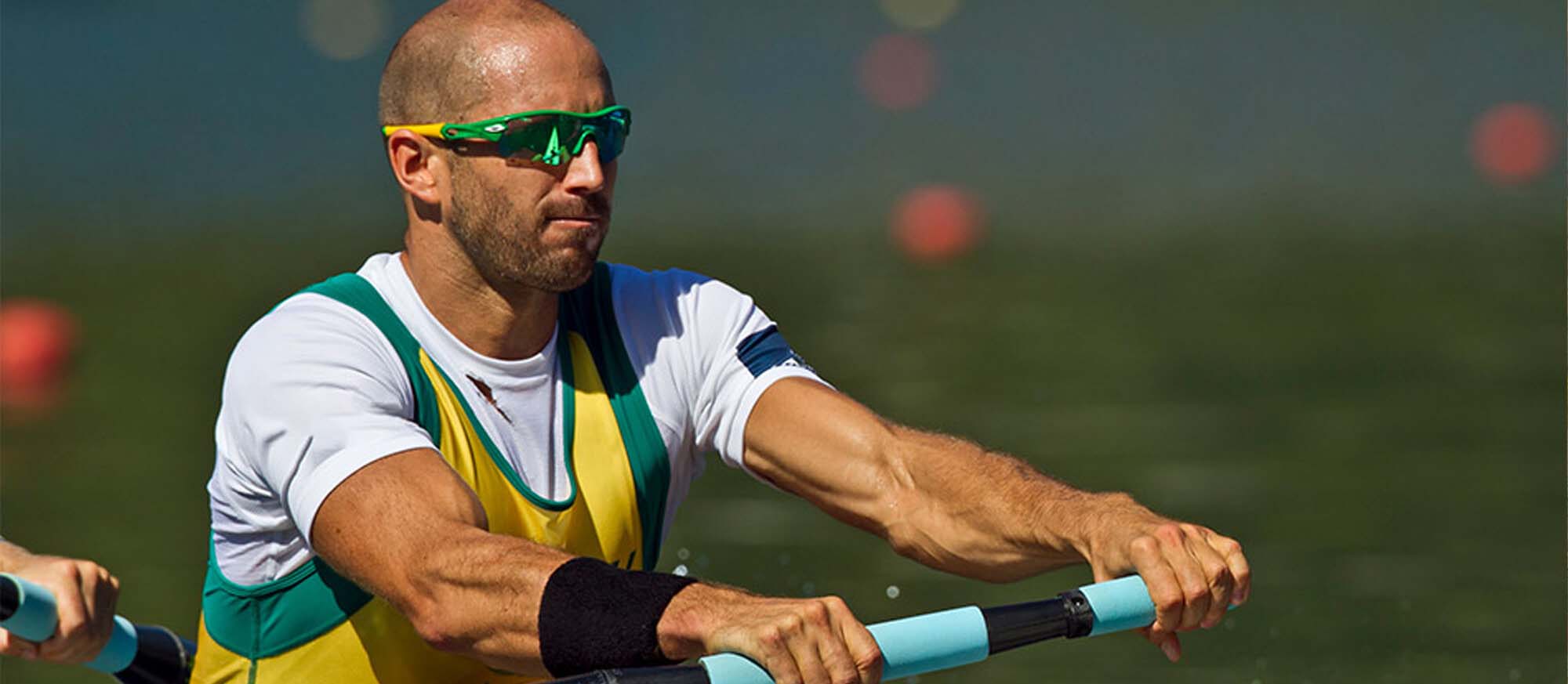 James Chapman competing in a rowing event at the Olympics