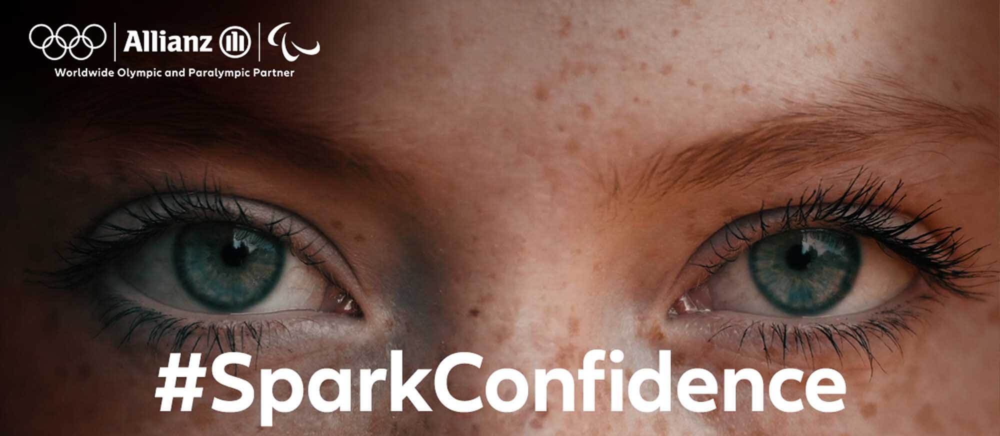 close up of eyes staring at the camera, with the #SparkConfidence tag