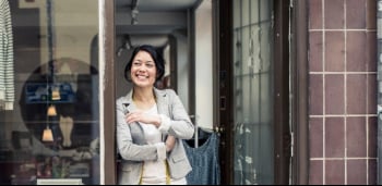 Woman smiling at someone