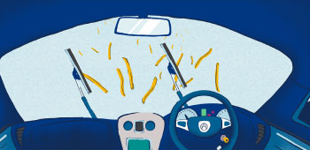 Illustration of hot chips on a car windscreen