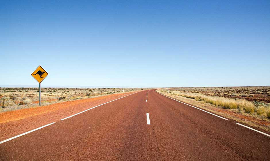 Australian dessert highway with kangaroo sign