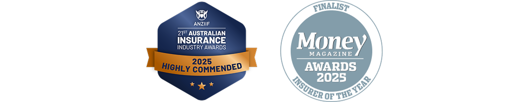 Australian Insurance Industry Awards ANZIIF Highly Commended 2025 badge and Money magazine Award badge