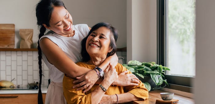 Grandmother and granddaughter together in the kitchen