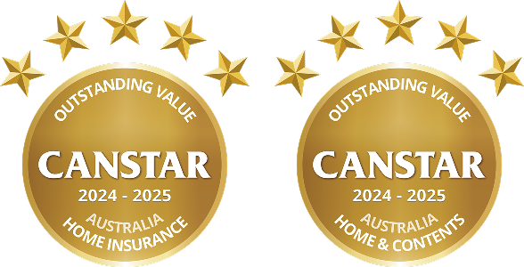 CANSTAR 2024-2025 Home Insurance Awards - AU badge and CANSTAR 2024-2025 Home & Contents Insurance Awards - AU badge