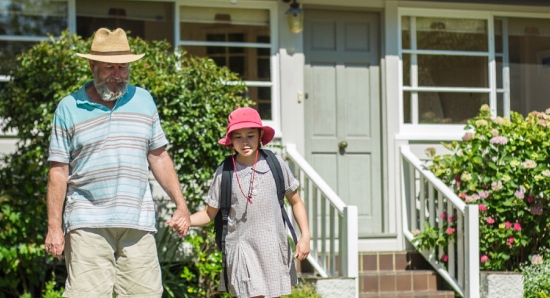 Father and daughter walking holding hands