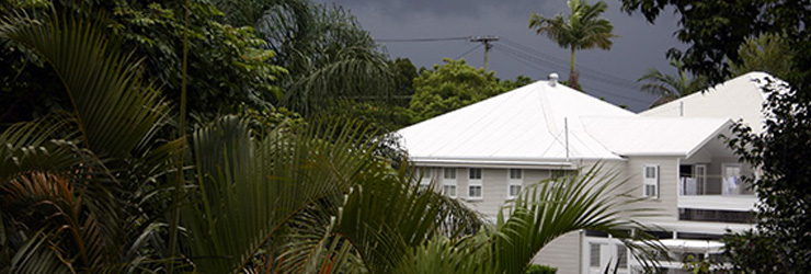 Dark and stormy clouds above a house