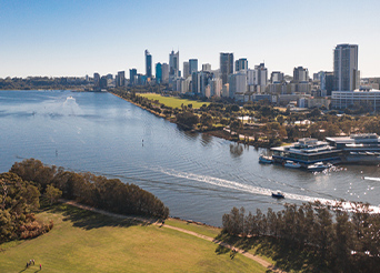 Aerial shot of the Perth skyline