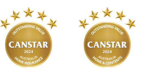 CANSTAR 2024 ‘Innovation Excellence’ award badge and CANSTAR 2024 ‘Outstanding Value Australia Home and Contents’ award badge