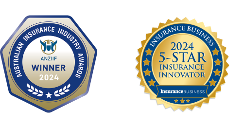 Australian Insurance Industry Awards ‘ANZIIF Winner 2024’ badge and 'Insurance Business 5-Star Diversity, Equity and Inclusion' 2024 badge
