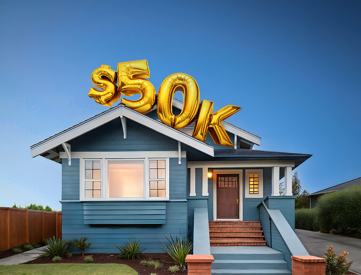 House with a 50K balloon on top